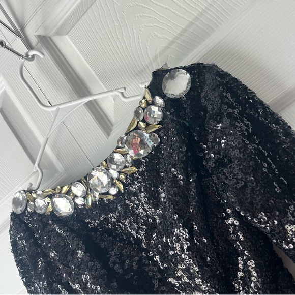 Alyce Paris Black Sequin Open Back Prom Mini Dress Formal Size 0 Flaws - Picture 3 of 7